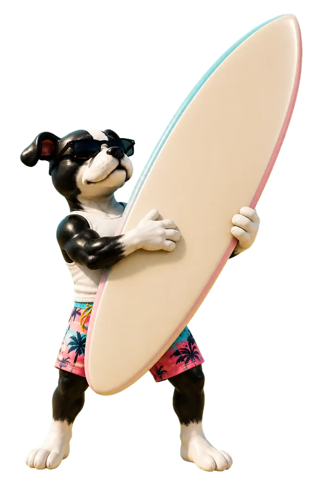 Doh hugging an oversized surfboard